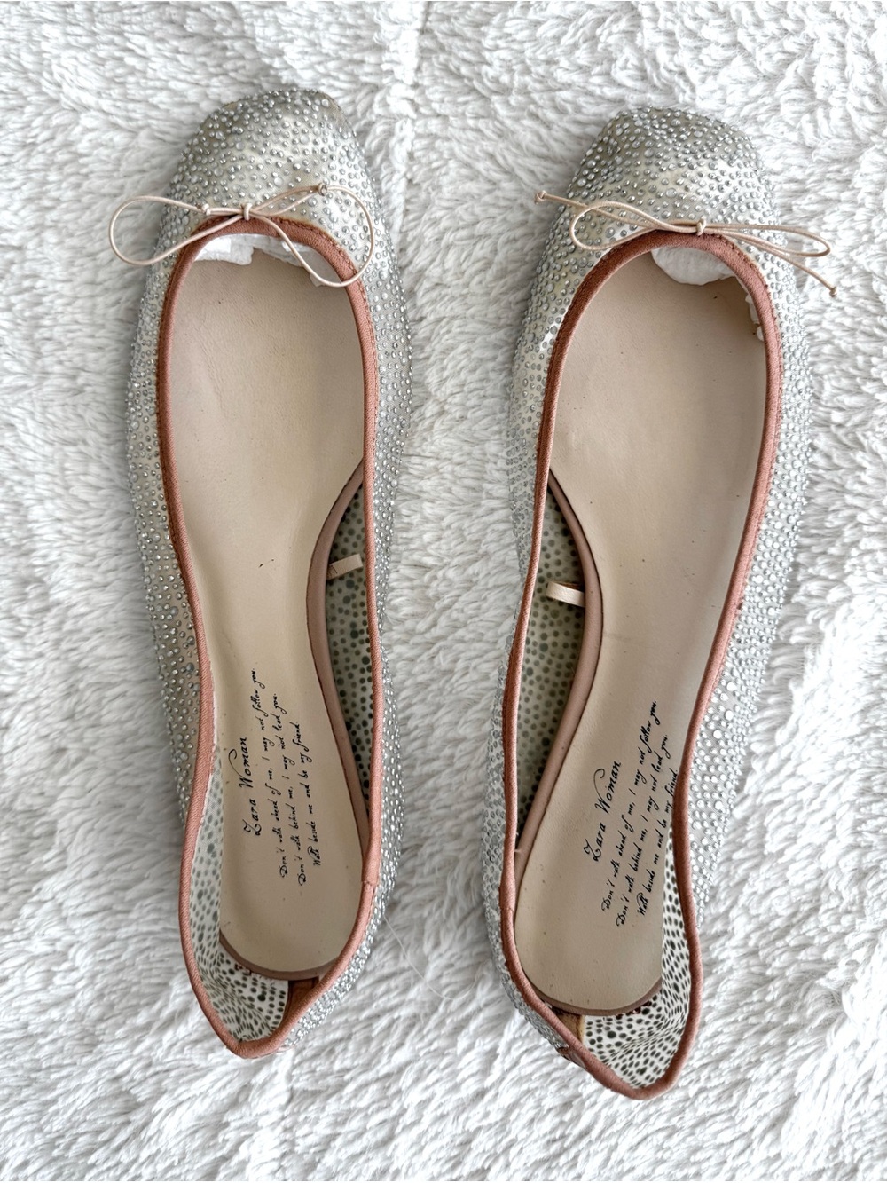 Zara Silver Crystal Ballet Flats mesh